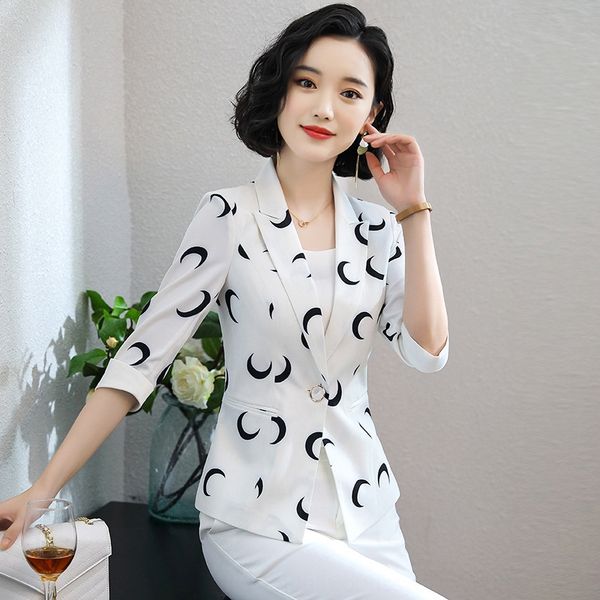 

fashion small autumn women's temperament medium sleeve printed summer 2020 new suit suit for women, White;black