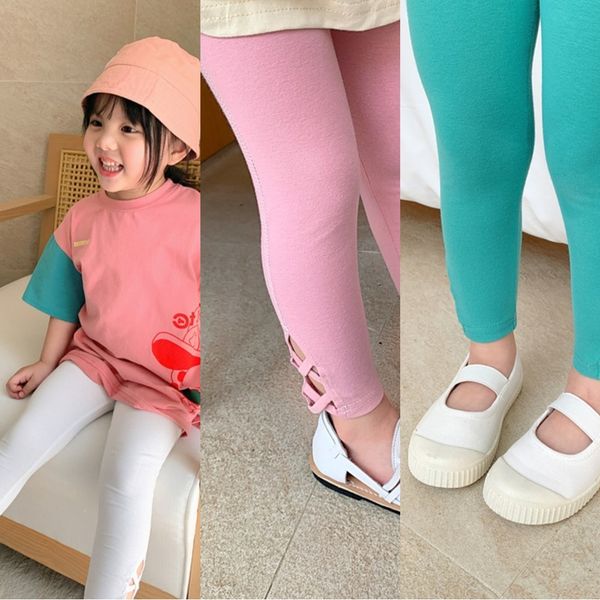 

cexzo girls' slim summer clothes tight tight pants lace tights 2020 new western style children's leggings solid color ankle linen, Blue