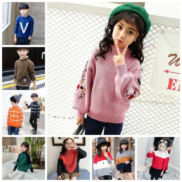 

2020 autumn and winter new korean style children's medium and large pullover sweater children's round neck pullover sweater net, Blue
