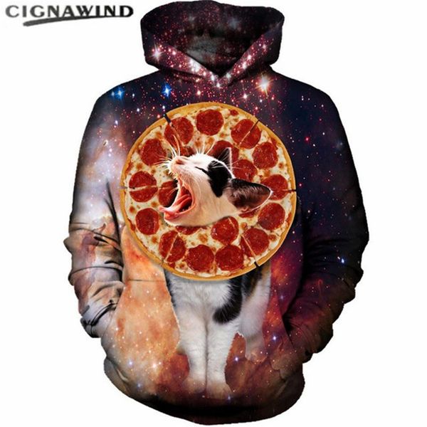 

new fashion funny pizza cat hoodies menwomen hooded digital 3d printed space galaxy sweatshirt hip hop streetwear pullover, Black