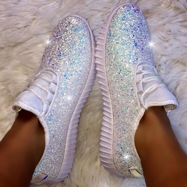 

laamei women bling sneakers 2020 autumn new casual flat ladies vulcanized shoes lace up outdoor sport running sparkling shoes
