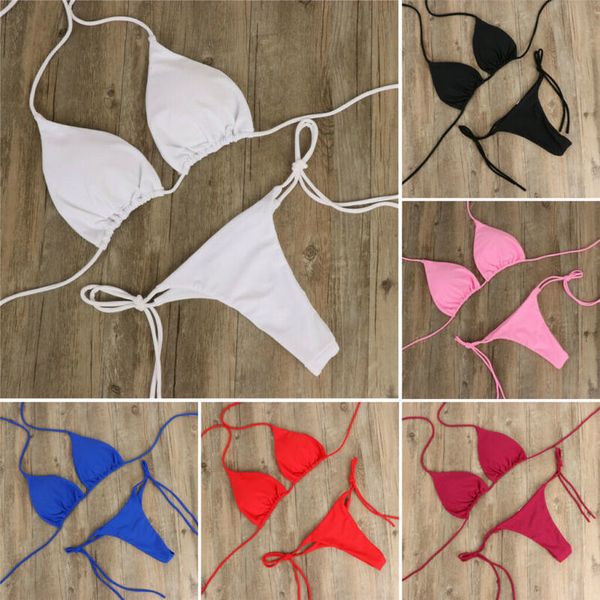 

2020 горячие 2pcs лета женщин chic sexy micro bikini set бюстгальтер связали side g шнура thong треугольник купальник купальный купальный ко, White;black