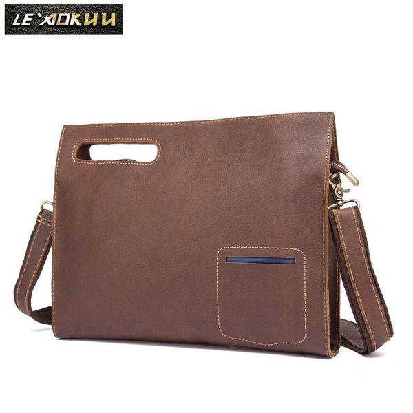 

quality original leather male casual shoulder messenger bag design fashion cross-body bag 8" pad tote mochila satchel 9020