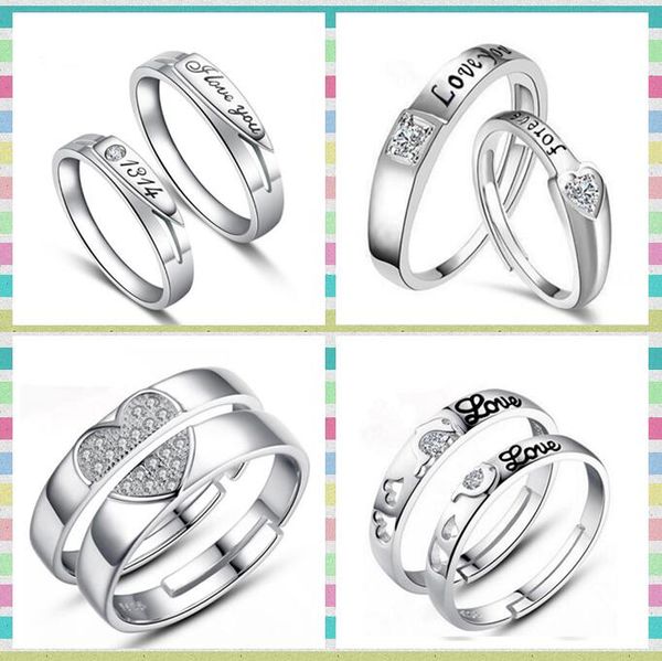 

mixed order 6style fashion s925 silver mosaic crystal crown love ring high-quality silver accessories diamond wedding ring lovers open ring