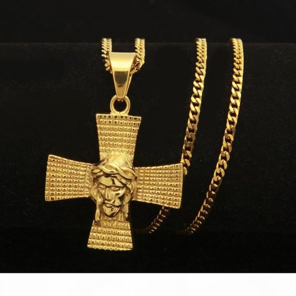 

r european and american hip hop gold -plated stainless steel men 's cross jesus head pendant necklace iced out chains, Silver
