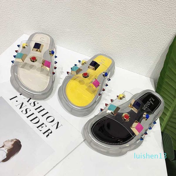 

2020 clear heels slippers women sandals summer shoes woman transparent wedding jelly buty damskie flat heels l13, Black