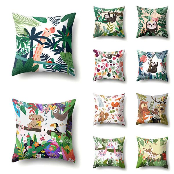 

hand-painted cartoon jungle animal prints 45*45cm cushion cover linen throw pillow car home decoration decorative pillowcase