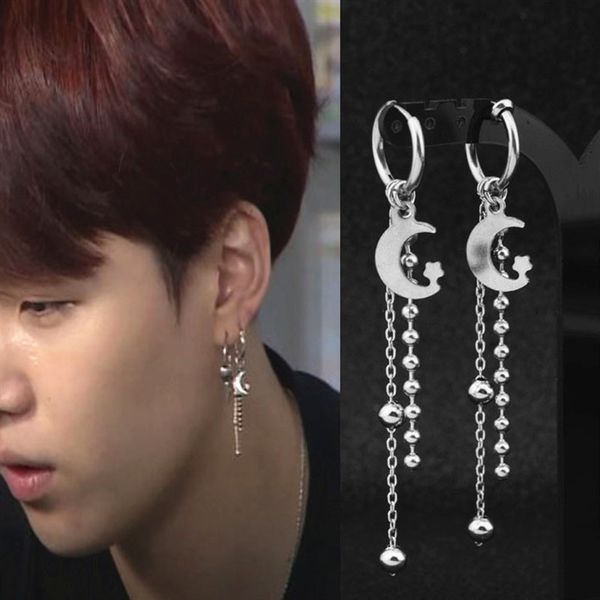 

2020 boys beads stainless steel moon stud earrings jewelry accessories for mens and womens earring kpop dna korean, Golden;silver