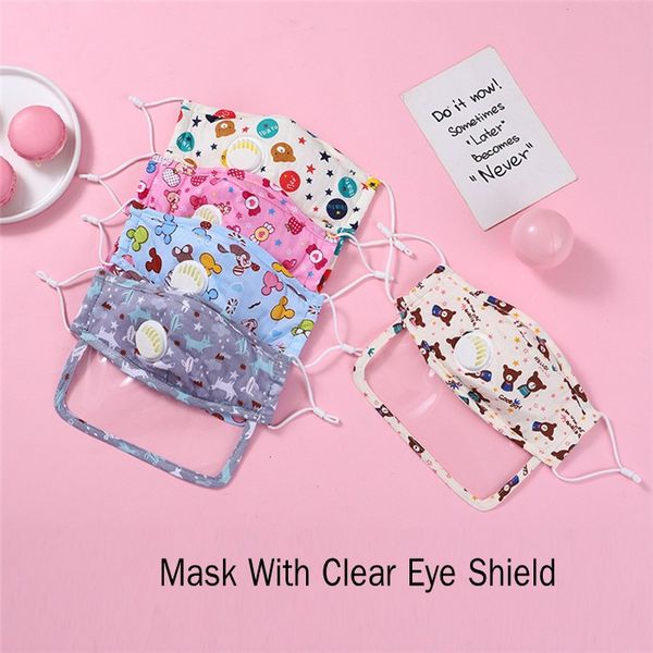 

cartoon designed cotton kid face mask with eye shield breathing value children back to school protective masks reusable washable fy9145