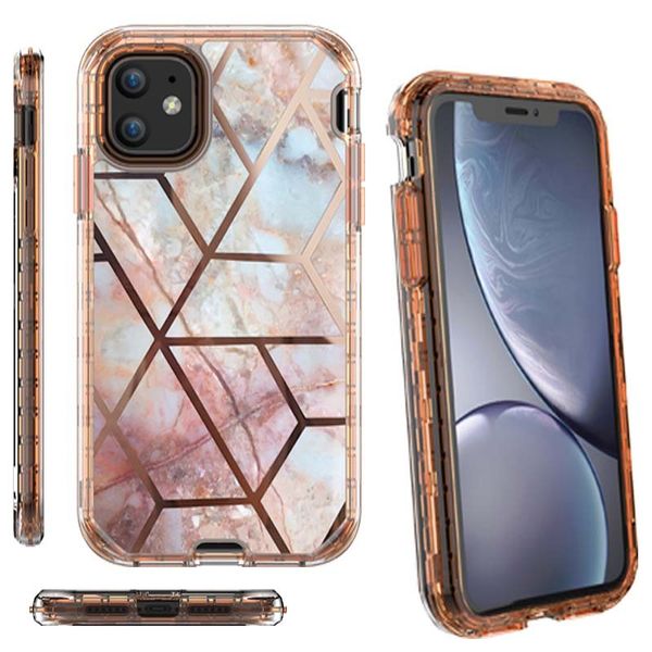 

3in1 marble design 360 protective cover heavy duty shockproof full body phone case for iphone 678plus x xr 11 11pro samsung s20 s20 ultra