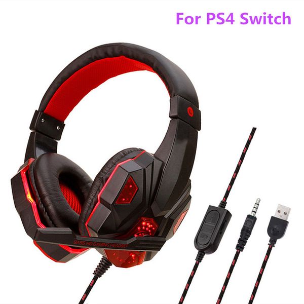 Professional Baixo Gamer Wired auscultadores para PS4 Chave Xbox Uma Gaming Headset Com LED Mic Luz Computer PC Phone Headset