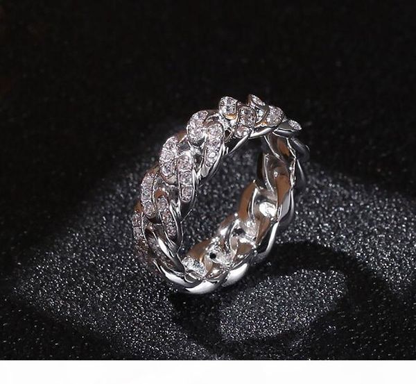 

r men iced out 360 eternity 8mm cuban link bling rings micro pave cubic zirconia simulated diamonds cuabn ring, Golden;silver