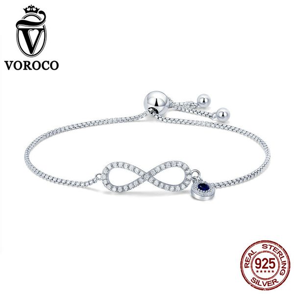 

voroco real 925 sterling silver chain link infinity bracelets & bangles femme women bracelet charms jewelry accessories bkb087, Golden;silver