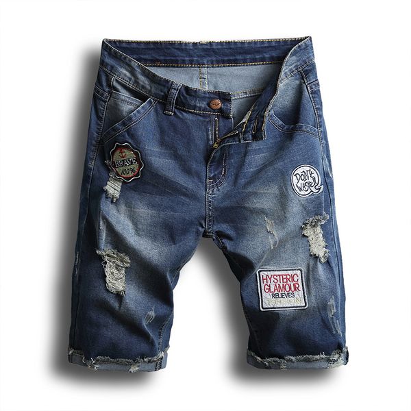 

new fashion mens biker jeans short mens baggy jeans slim fit denim pants bike motorcycle rock revival pants short, Blue