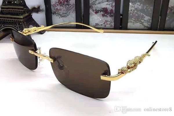 

luxury leopard sunglasses for men brand square clear lens buffalo horn glasses optical rimless frame vintage gold silver metal sunglasses, White;black