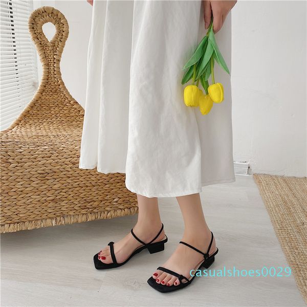 

2020 summer sale of women shoes low sandals woman leather buckle strap block heels all-match open toe suit female beige c29, Black