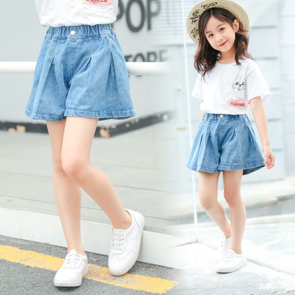 

mali 2020 new children's fashion jeans korean jeans and and shorts girls loose shorts, Blue