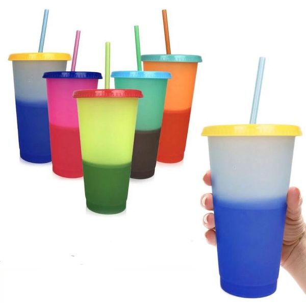 24oz цвет меняется чашка Пластиковые массажеры выпивал с крышкой и соломой конфеты цвета Многоразовые холодные напитки чашки кофе волшебные пивные кружки SN4503
