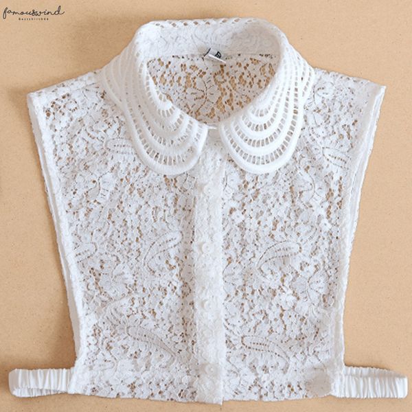 

fashion multifunctional lace hollowed out versatile decorative wooden ear shirt false neck collar women detachable vertical, White
