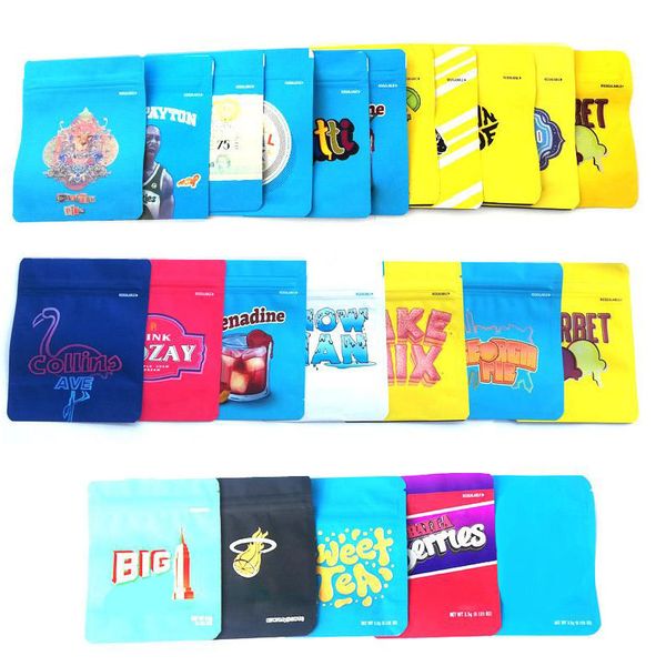 

22 Стилей COOKIES California SF восьмой 3.5g Майларовых 420 цветы Защита от детей упаковки Сумки Piss Gelatti Лондон Pound Cake Cereal Молоко упаковка