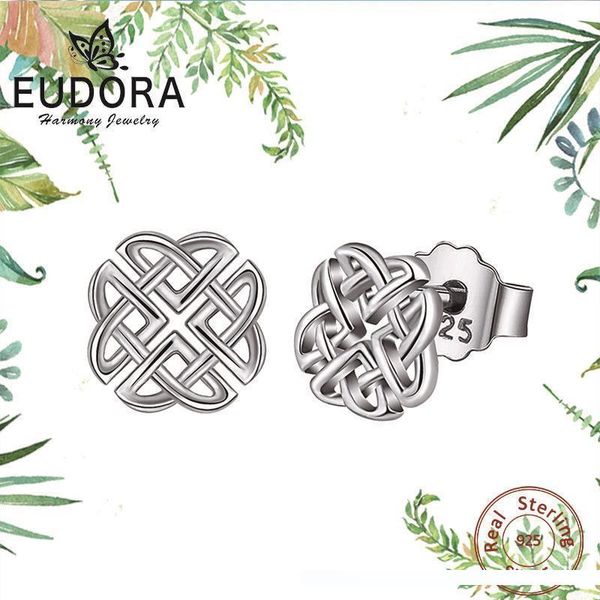 

fashion- real genuine 925 sterling silver luck celtics knot earrings elegant charming earrings for women fine jewelry gift bijoux, Golden;silver