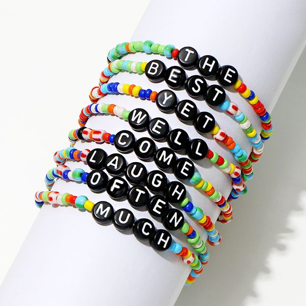 

komi colorful personality letters bracelet & bangle set words star beads adjustable bracelet for women hand jewelry e0428, Black