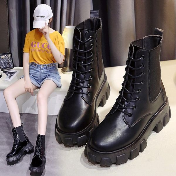 

platform ankle boots women 2020 chunky heel platform boots designer motorcycle women winter shoe, Black