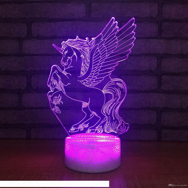 

New Unicorn Lamp 3D Optial LED Lamp Crack Lamp Base 5th Battery USB Powered 7 RGB Light DC 5V Wholesale Free Shipping
