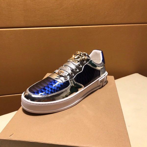 

2020p high-end medusa leather low-casual trend men's shoes, stylish large size lace-up outdoor sports running shoes, size: 38-45, Black