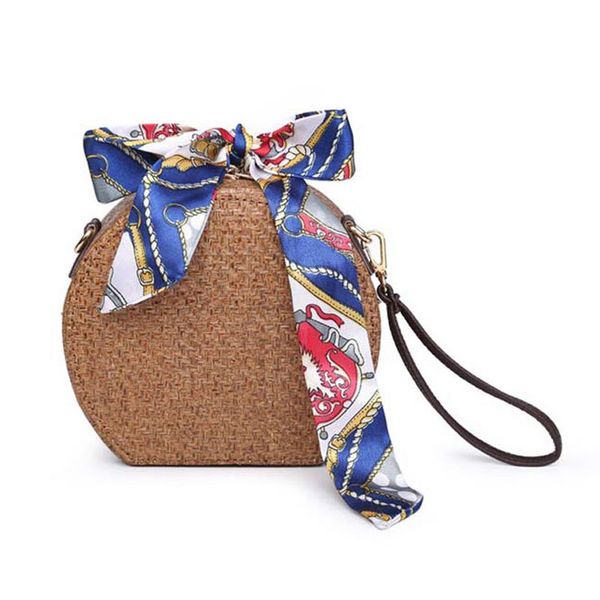 

round rattan bag woven straw purse circle handmade wicker basket bag