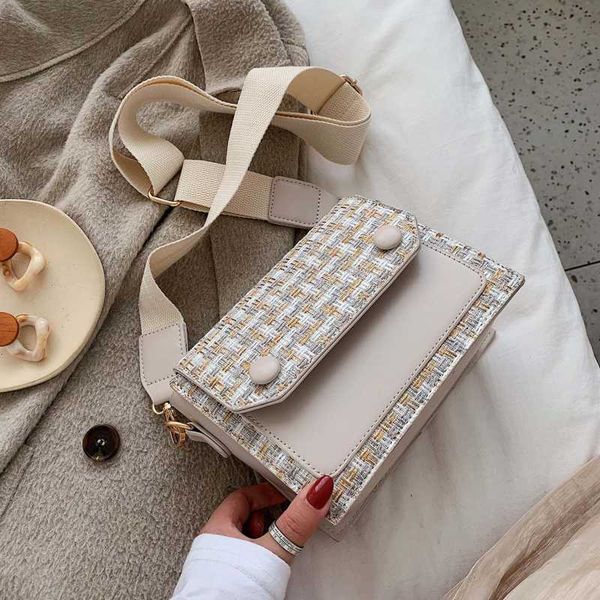 

elegant female flap square bag 2020 fashion new quality woolen women's designer handbag contrast color shoulder messenger bag