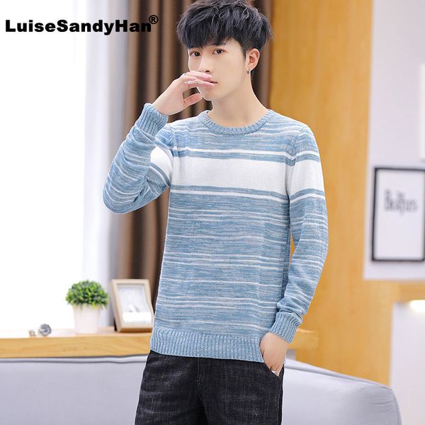 

fashion striped round neck knitted sweater man thin section long-sleeved slim stretch bottom sweater pullover man spring autumn, White;black