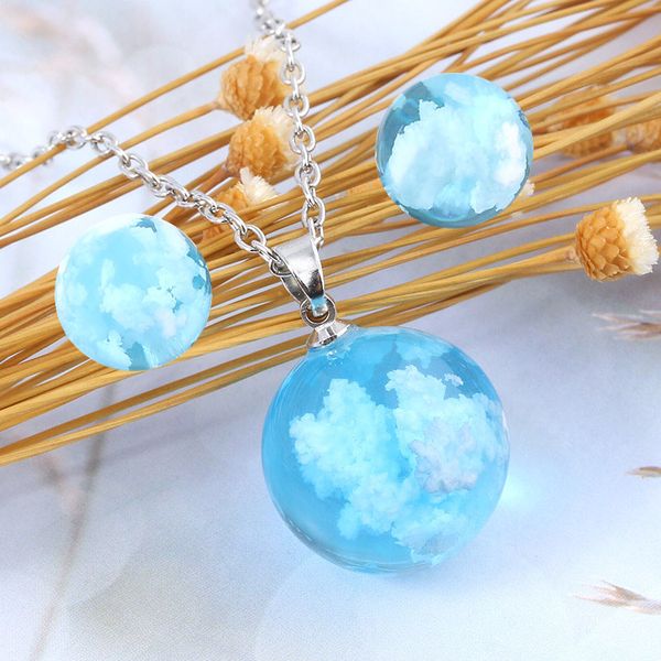 

rj new fashion nature blue sky white cloud women necklace oorbellen tranquil transparent necklace for ladys girls jewelry gift, Silver