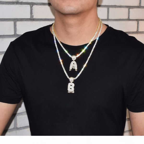

custom men's crown drip initials letters necklaces & pendant ice out cubic zircon hip hop jewelry with 4mm tennis chain, Silver