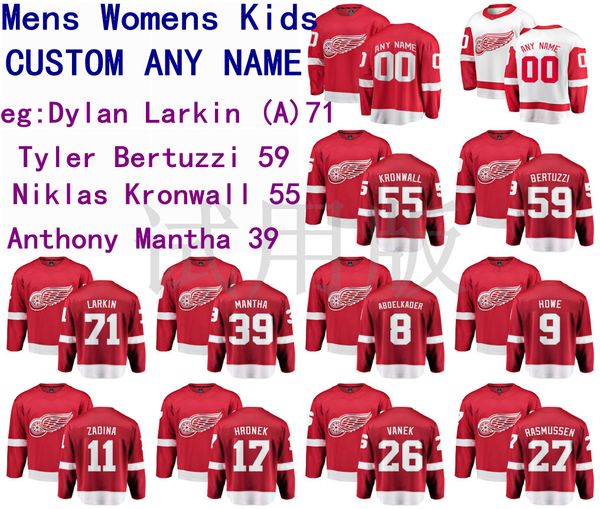 

detroit red wings jersey dylan larkin jersey tyler bertuzzi niklas kronwall anthony mantha men red white hockey jerseys custom stitched, Black;red