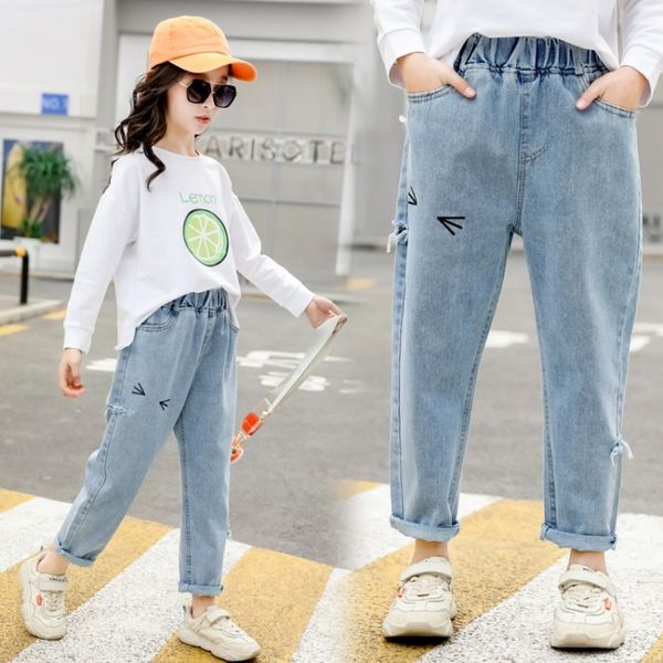 

girls children autumn style girls fashion cat hole and jeans clothing jeans pants clothing, Blue