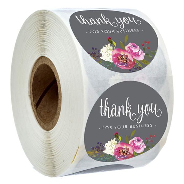 

500pcs/roll floral thank you stickers thank you for your business coated paper seal label stickers handmade craft envelope invitation card