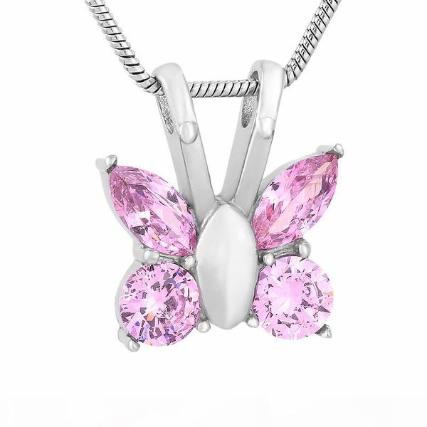 

fashion charm women ashes urn necklace crystal butterfly urn pendant necklace stainless steel cremation keepsake necklace female jewelry, Silver