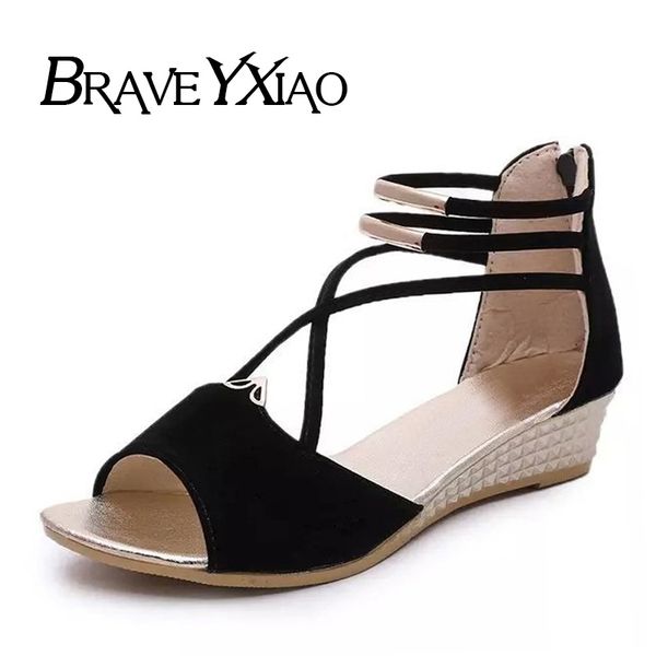 

new 2020 fashion sandals women peep toe shoes for summer women's sandals ladies wedge yx121, Black