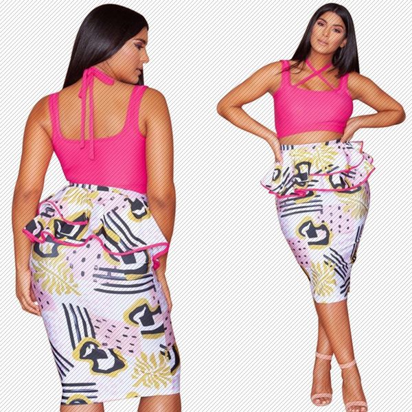 

j6011 european and american womens amazon new ruffled irregular printed skirt, Gray