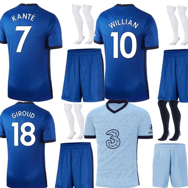 

size 16-28 2021 kante pulisic willian werner home blue away kids kit soccer jersey giroud child kits+socks camisetas football shirts 20 21, Black;yellow