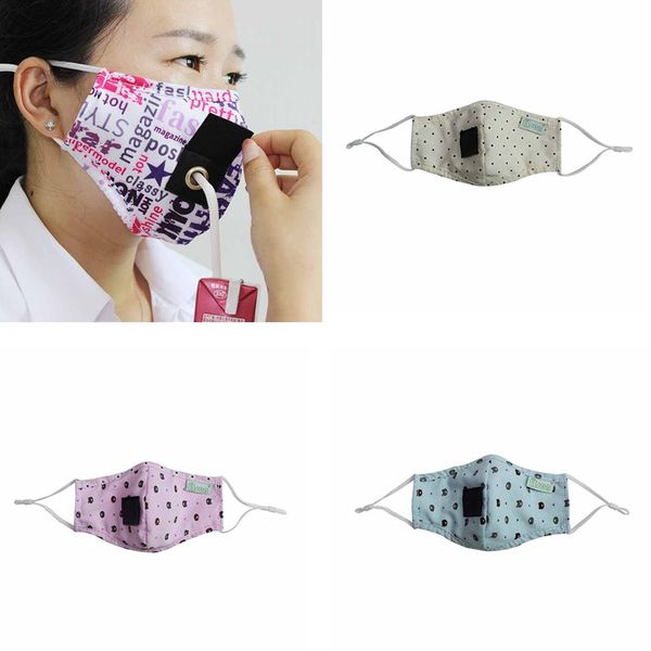 

children straw masks fashion face mask can drink water printed cotton mask printed bear washed outdoor facial mouth cover masks