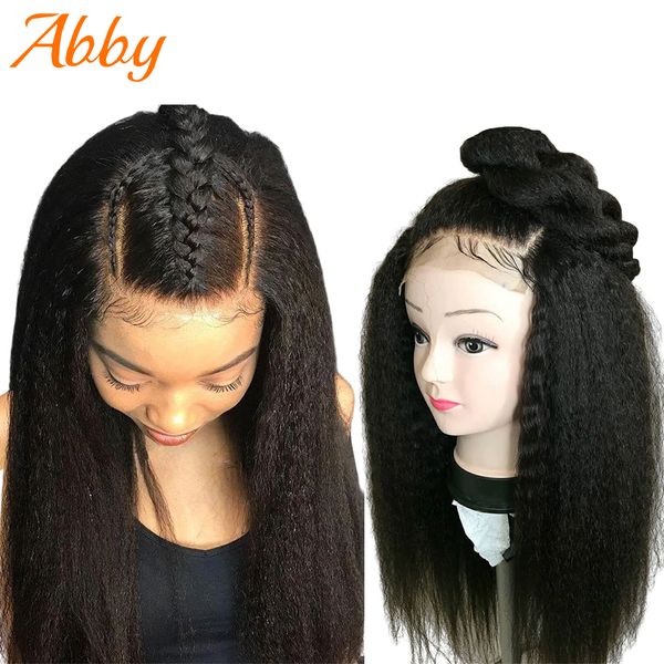 

kinky straight peruvian human hair lace front wigs 13x4/13x6 lace front wigs 150% density lace wigs preplucked natural hairline, Black