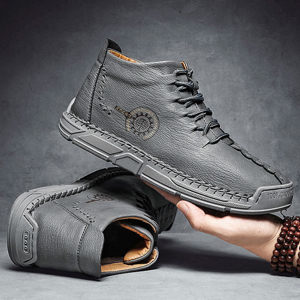 

комфортная зима натуральная кожа мужчин сапоги узелок мотоцикла черные ботинки waterproof rubber мужчин голеностопного мужская обувь размер, Black