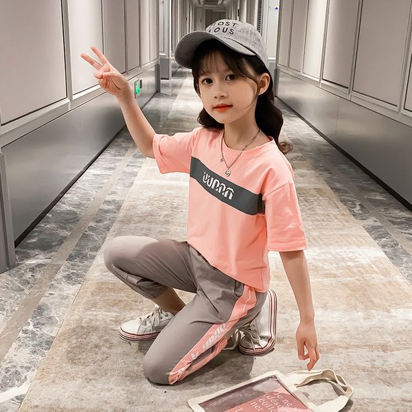 

girls summer suit 2020 new short-sleeved dress fashionable korean online children's celebrity medium and large children's dress