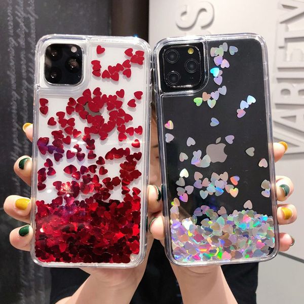 

glitter love heart sequins quicksand phone case for iphone 11 pro max xr xs max x 8 7 6 6s plus dynamic liquid case for 11 11pro
