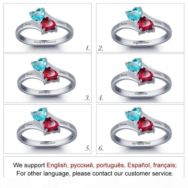 

e yizhan personalized infinite love promise ring double heart stones 925 sterling silver jewelry gift box (silveren si1789, Slivery;golden