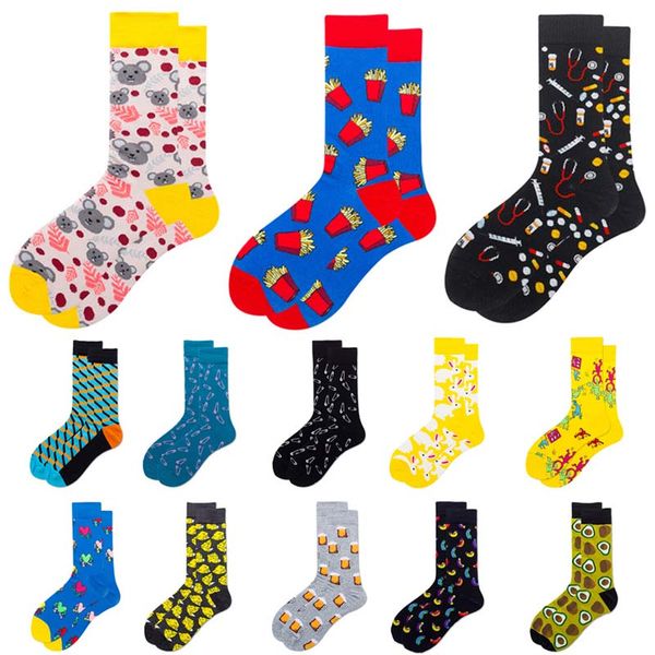 

мужчины женщины хлопок носки спорт мультфильм фрукты печать весна осень зима теплая happy crew короткие носки 2020, Black
