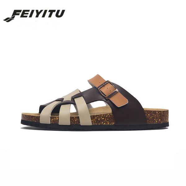 

2020 new fashion summer man flats cork slipper men casual beach non-slip outside cut-outs slip on slides water shoe plus 35-45, Black