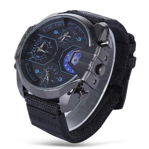 

luxury watch men cool big case mens quartz watches male clock man date canvas watchband relogio masculino, Slivery;brown